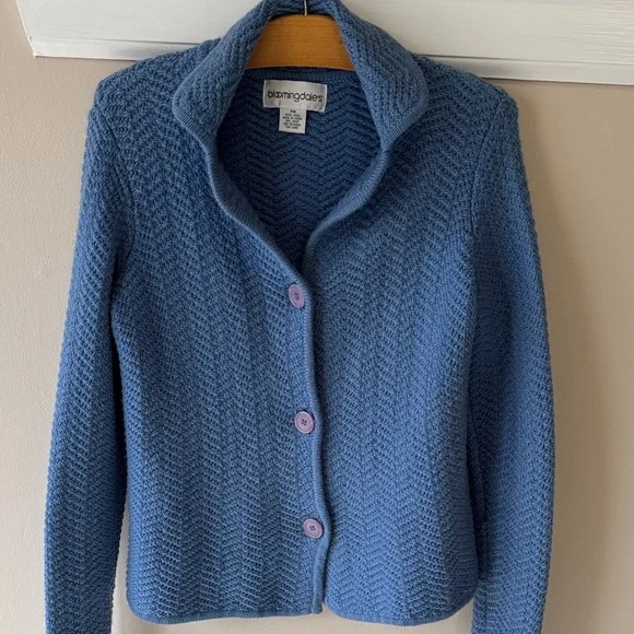 Bloomingdale's Dusty Blue Knit Button-Front Jacket/Cardigan - Picture 1 of 7